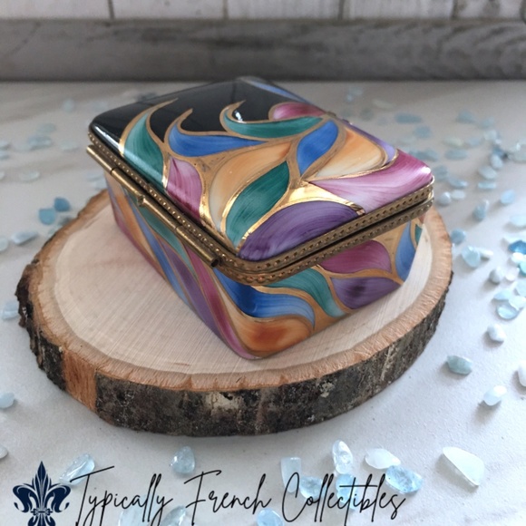 Gold Black Floral Rochard Limoges Trinket Box - Picture 5 of 9